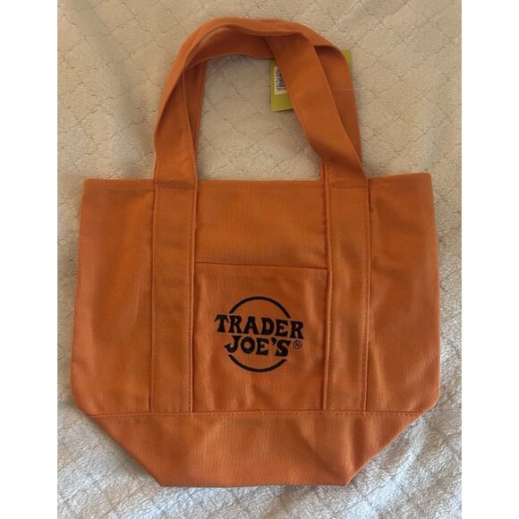 Trader Joe's Mini Halloween Canvas Tote ORANGE Limited Edition New With Tags 🎃 - Picture 1 of 2